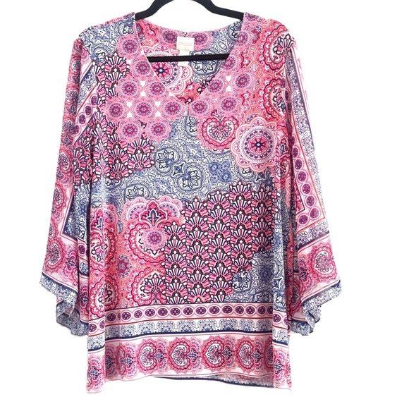 Chico's Mosaic Pink Blouse Large - Picture 2 of 8